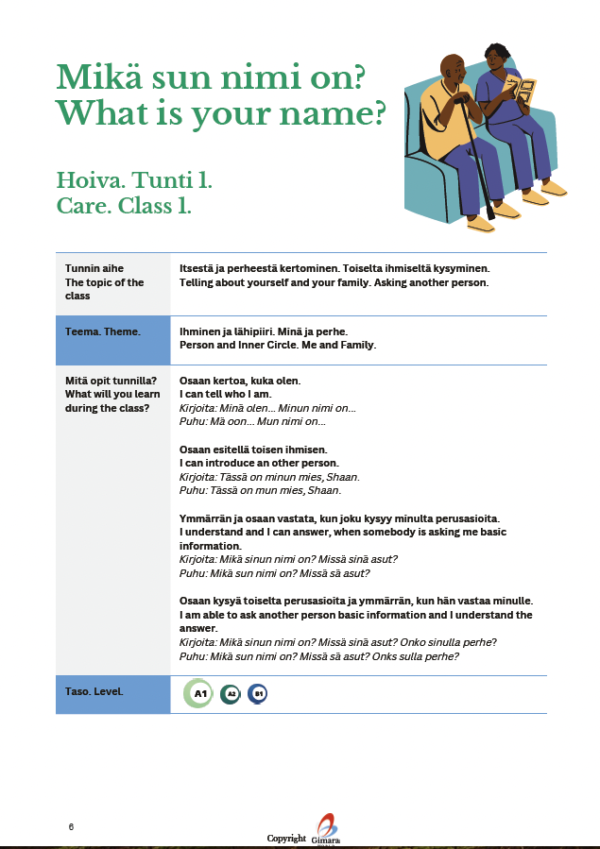 Suomea hoitajille - from level 0 to level A1.3 (e-book: PDF)